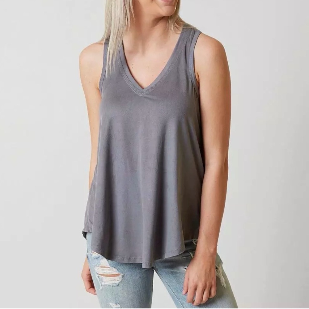 Z Supply Vagabond Slate Blue Faux Suede V-Neck Tank Top Sz XS